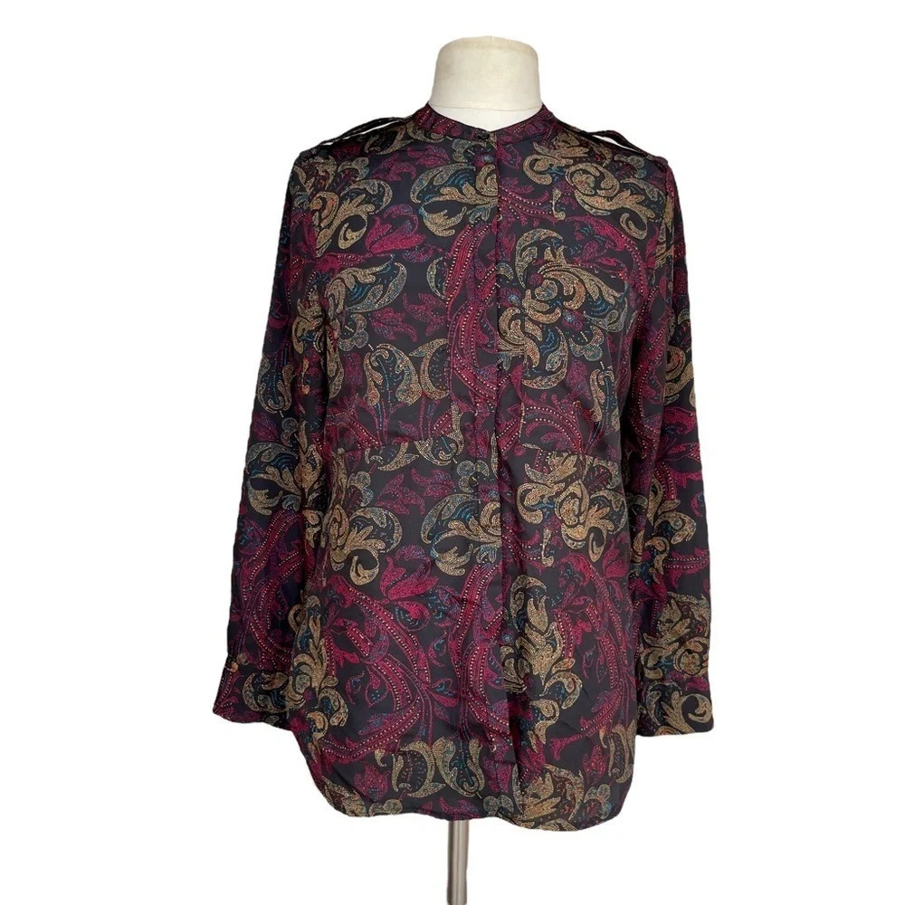 LARRYLEVINE Women’s Size M Black Paisley Multi Long Sleeve Button Tunic Blouse